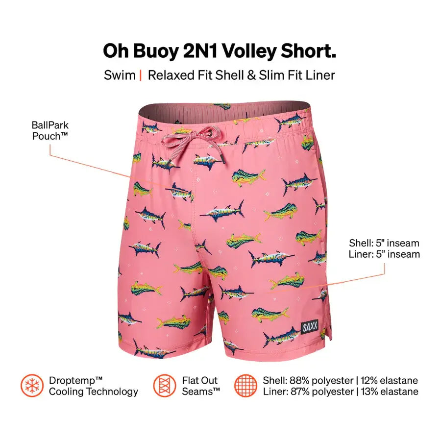 Saxx Oh Buoy 2N1 Stretch Swim Trunk 5" with liner - Trophy Catch - Flamingo