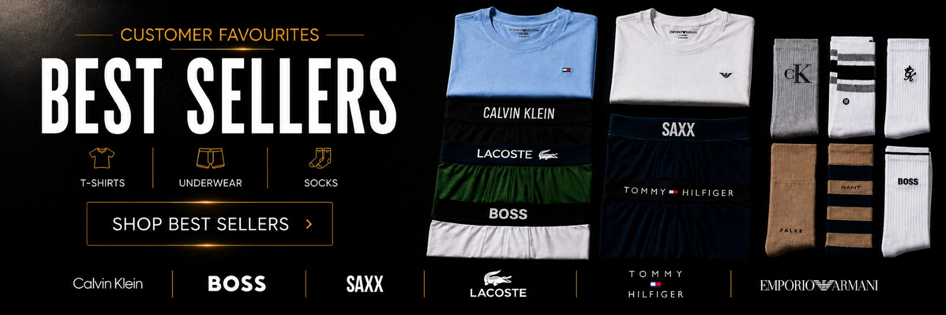 Best sellers designer underwear, boxer briefs, socks and T-shirts from top premium brands
