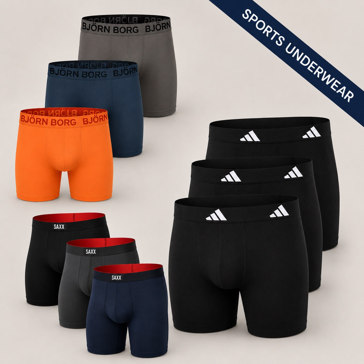 Men's sports underwear from various brands.