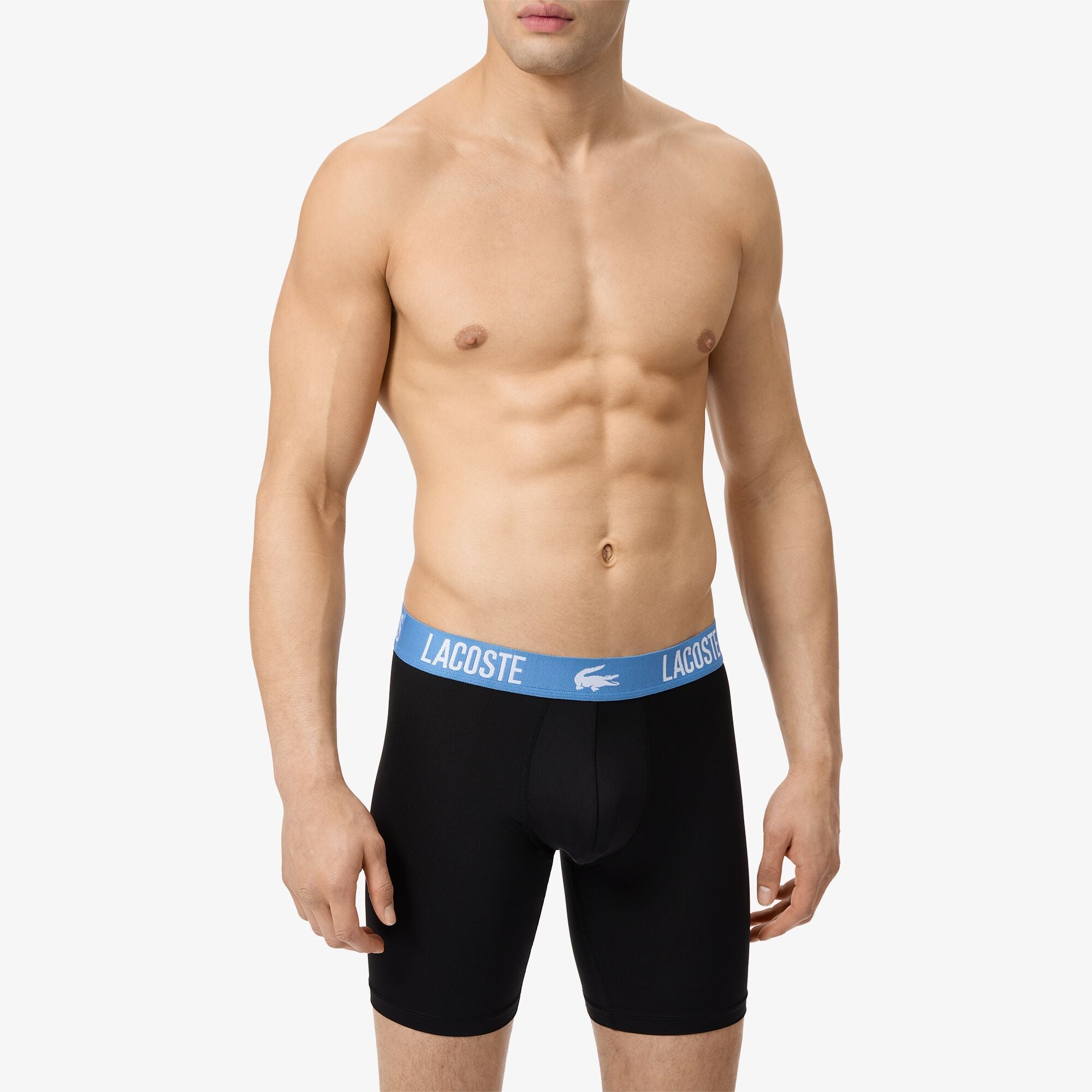 Lacoste 3-Pack Microfiber Boxer Briefs - Black / Green / Flagstone / Turquin Blue - model front detail