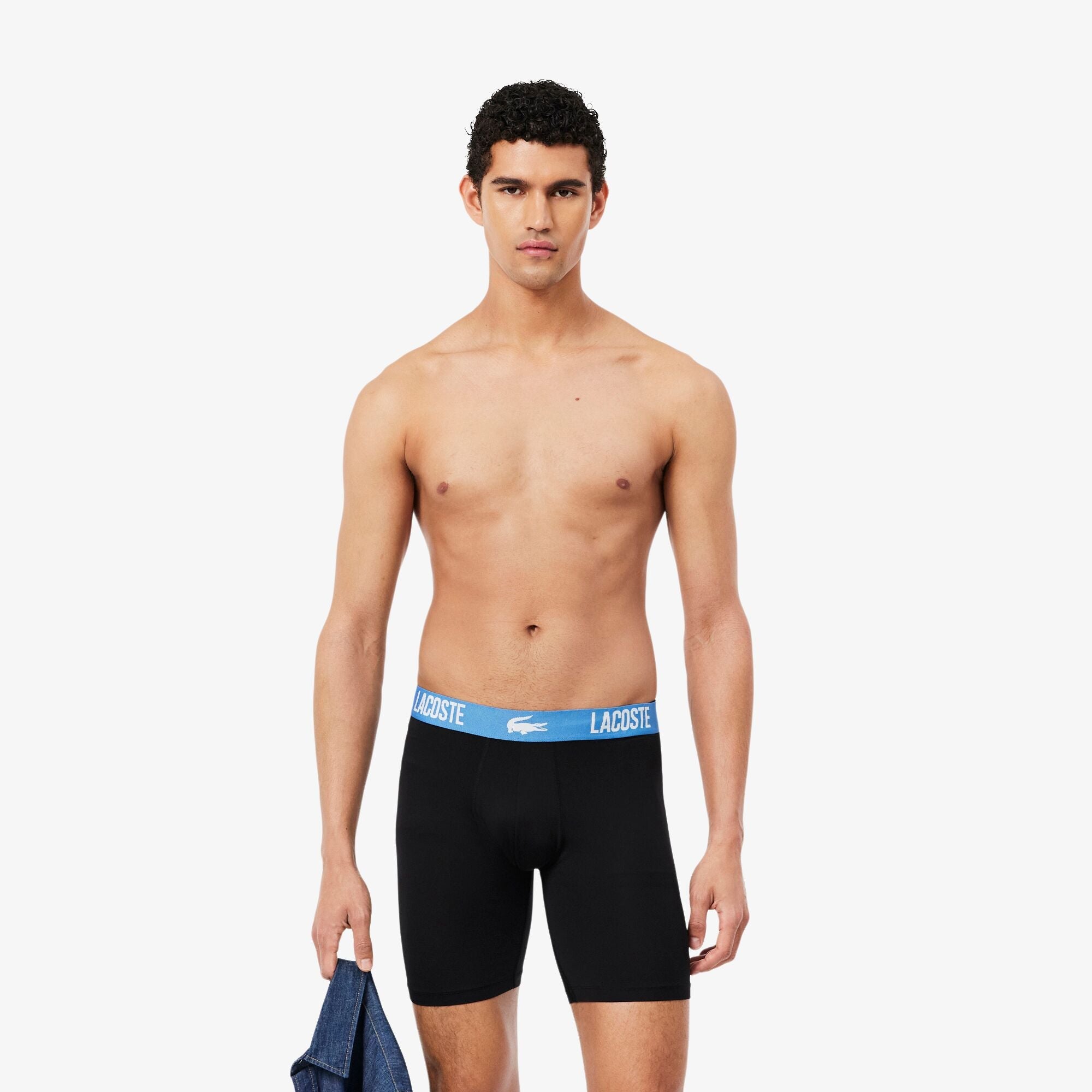 Lacoste 3-Pack Microfiber Boxer Briefs - Black / Green / Flagstone / Turquin Blue - model front view