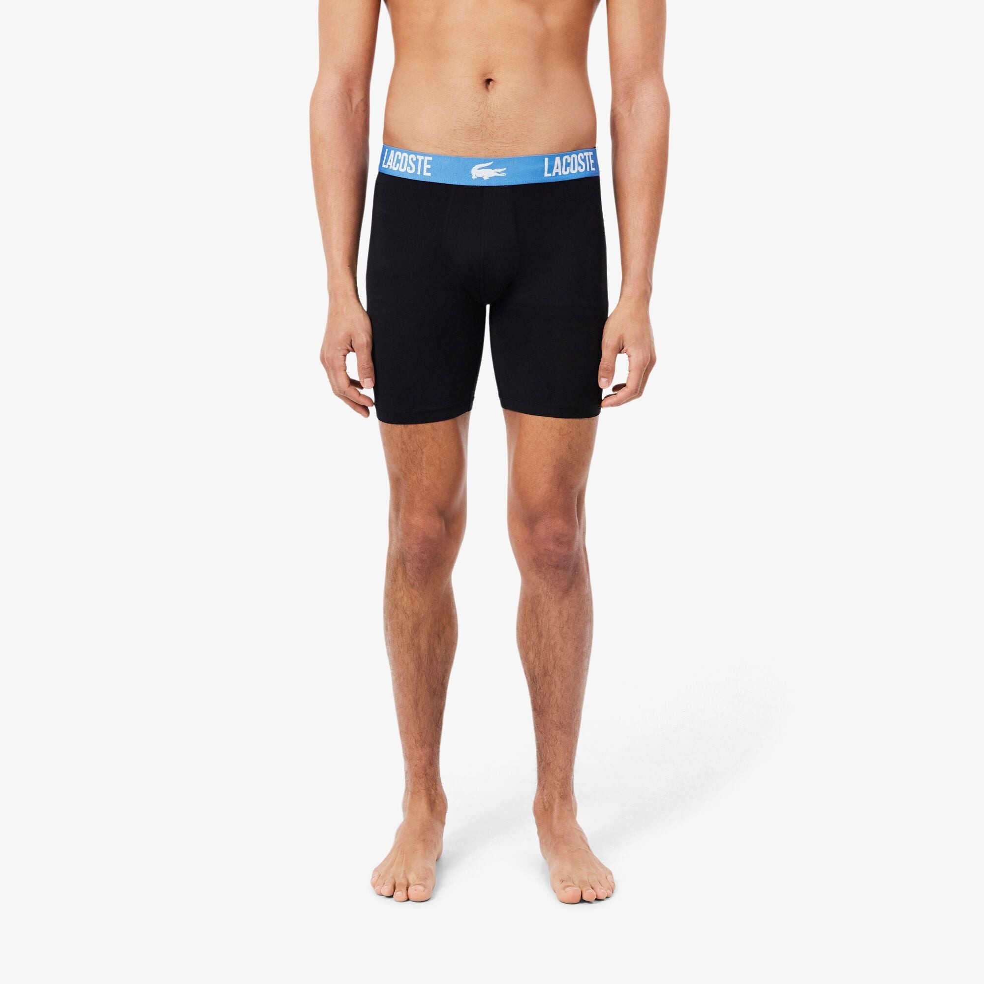 Lacoste 3-Pack Microfiber Boxer Briefs - Black / Green / Flagstone / Turquin Blue - model full front view
