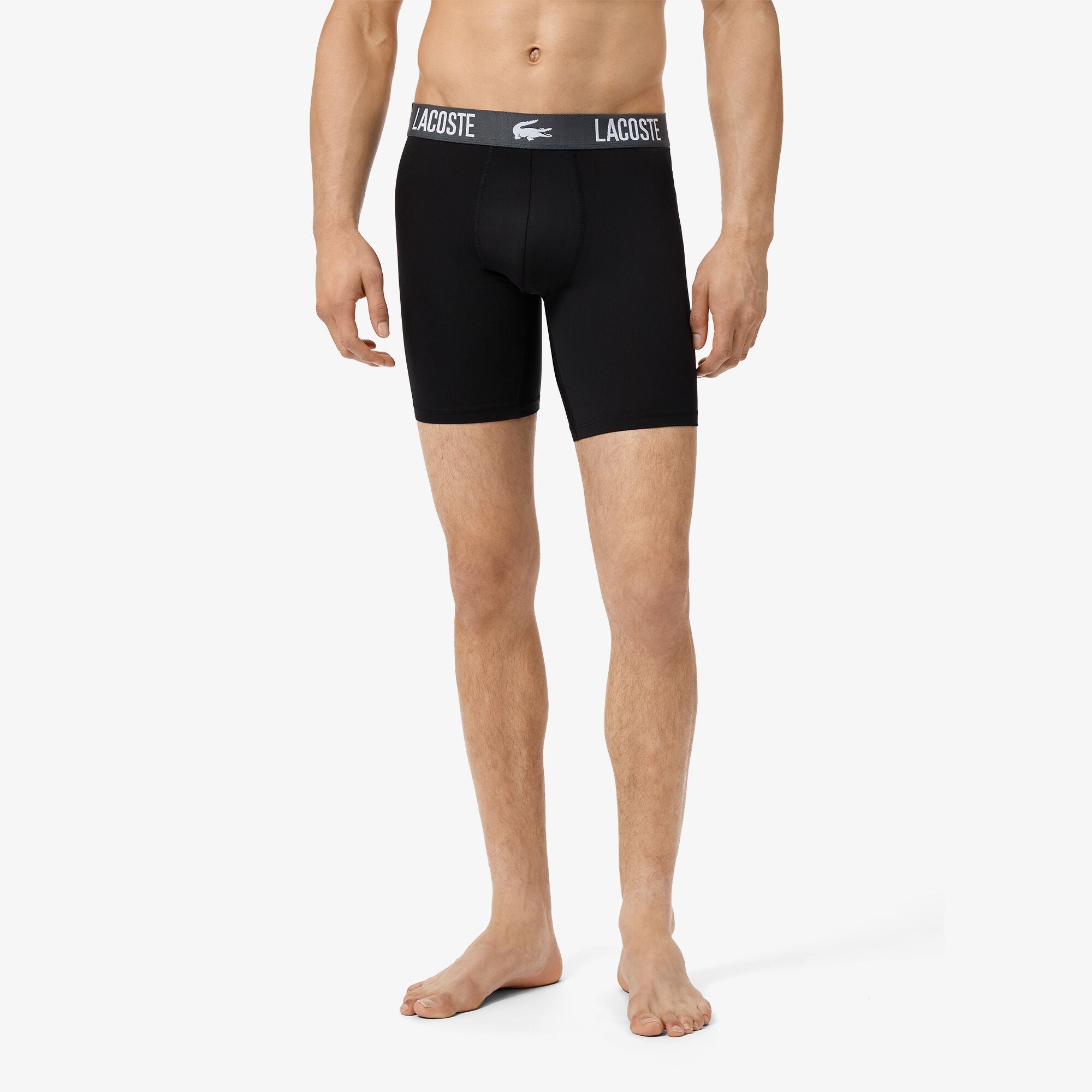 Lacoste 3-Pack Microfiber Boxer Briefs - Black / Green / Flagstone / Turquin Blue - model side view