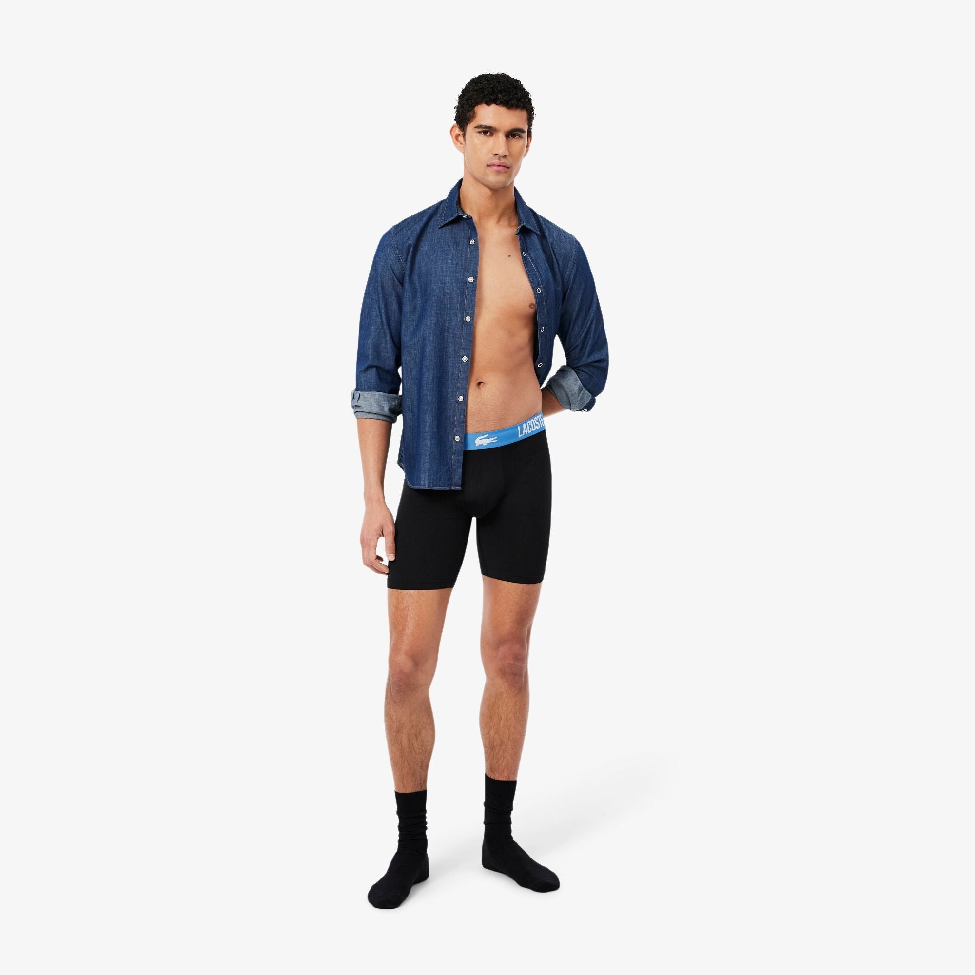 Lacoste 3-Pack Microfiber Boxer Briefs - Black / Green / Flagstone / Turquin Blue - lifestyle view