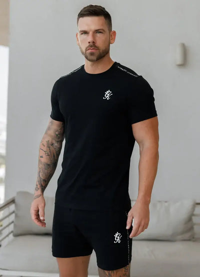 Gym King Men's Taped Muscle Fit T-Shirt – Soft Touch Stretch Crew Neck Tee
