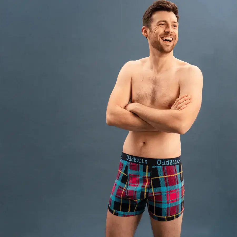OddBalls Tartan Men’s Cotton Boxer Shorts – Checked Print Underwear