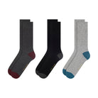 Ted Baker 3 Pack Crew Socks – Cotton Blend, Grey / Charcoal / Black