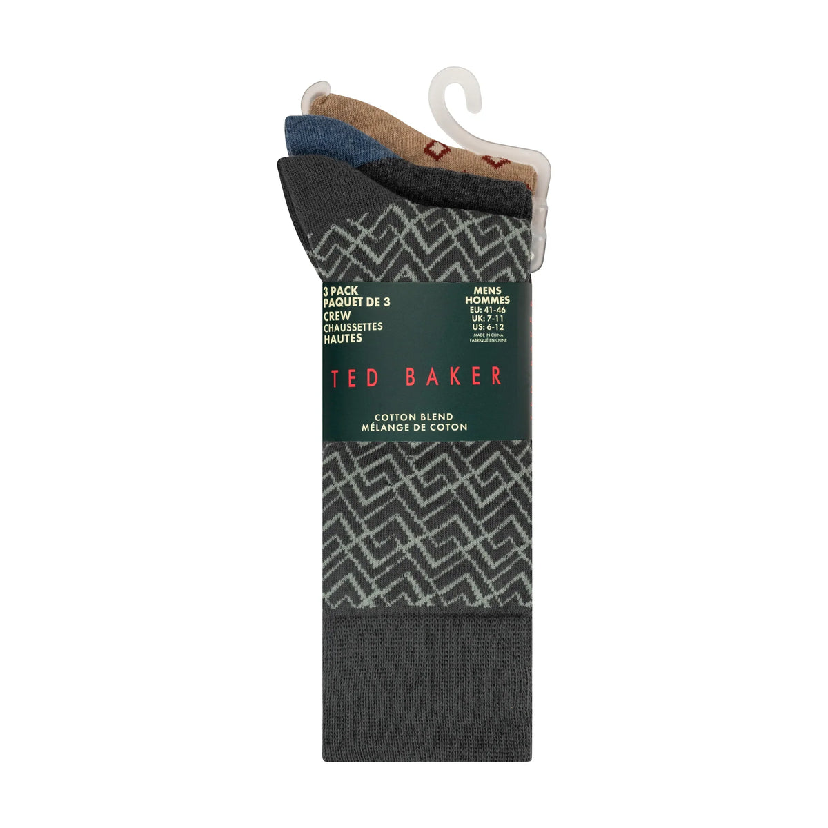 Ted Baker men's 3 pack mixed print crew socks Green - pack