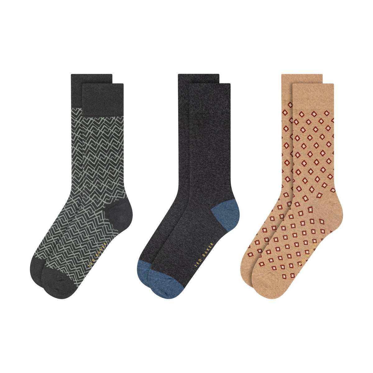 Ted Baker men's 3 pack mixed print crew socks Green - three pairs
