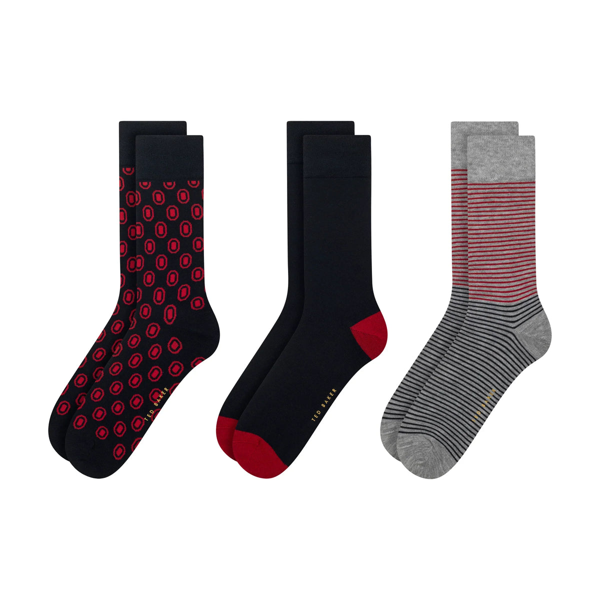 Ted Baker men's 3 pack print crew socks Red - three pairs