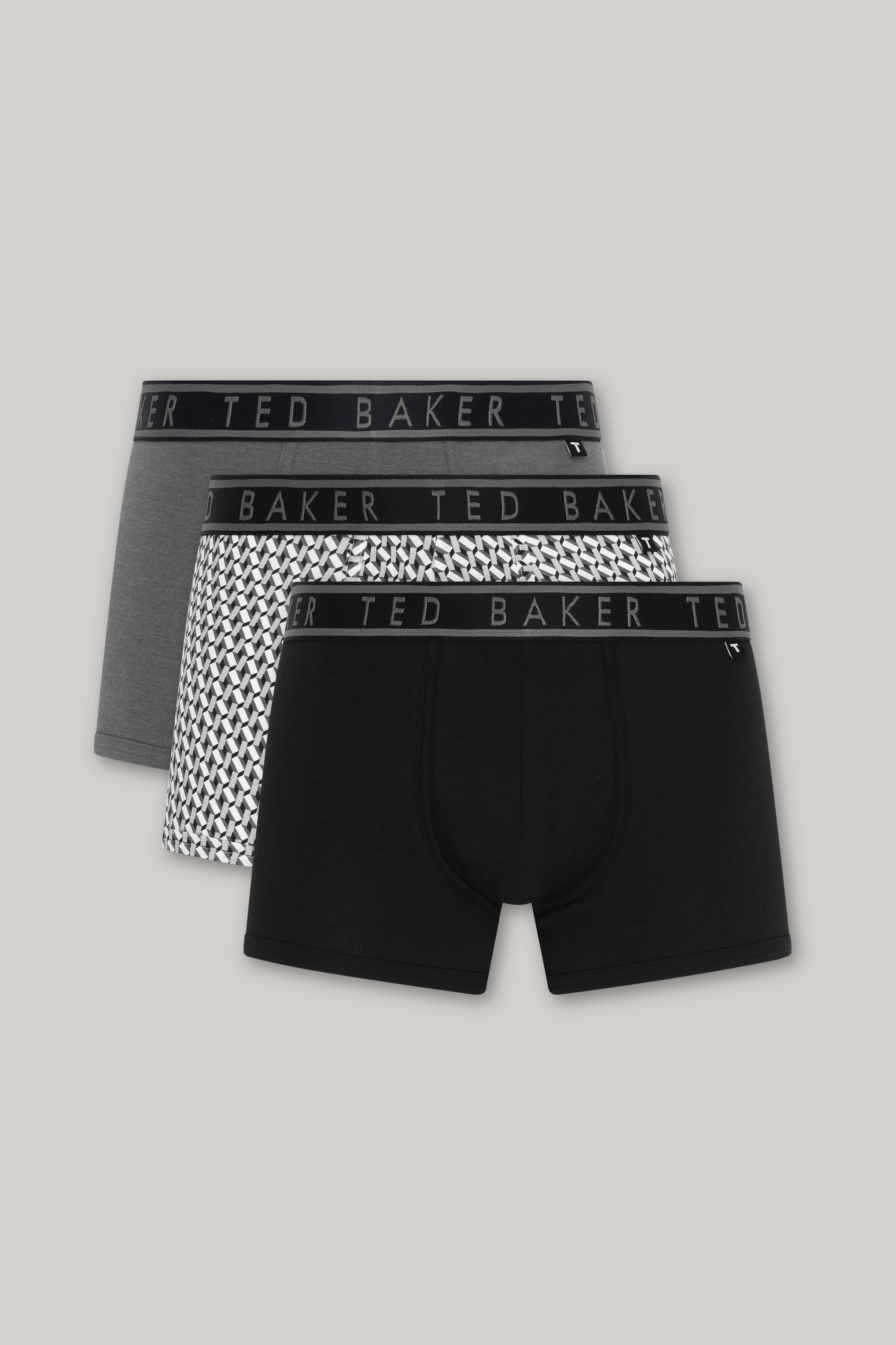 Ted Baker Mens Three Pack Cotton Stretch Trunks - Grey Sangs/Geo Twist/Grey