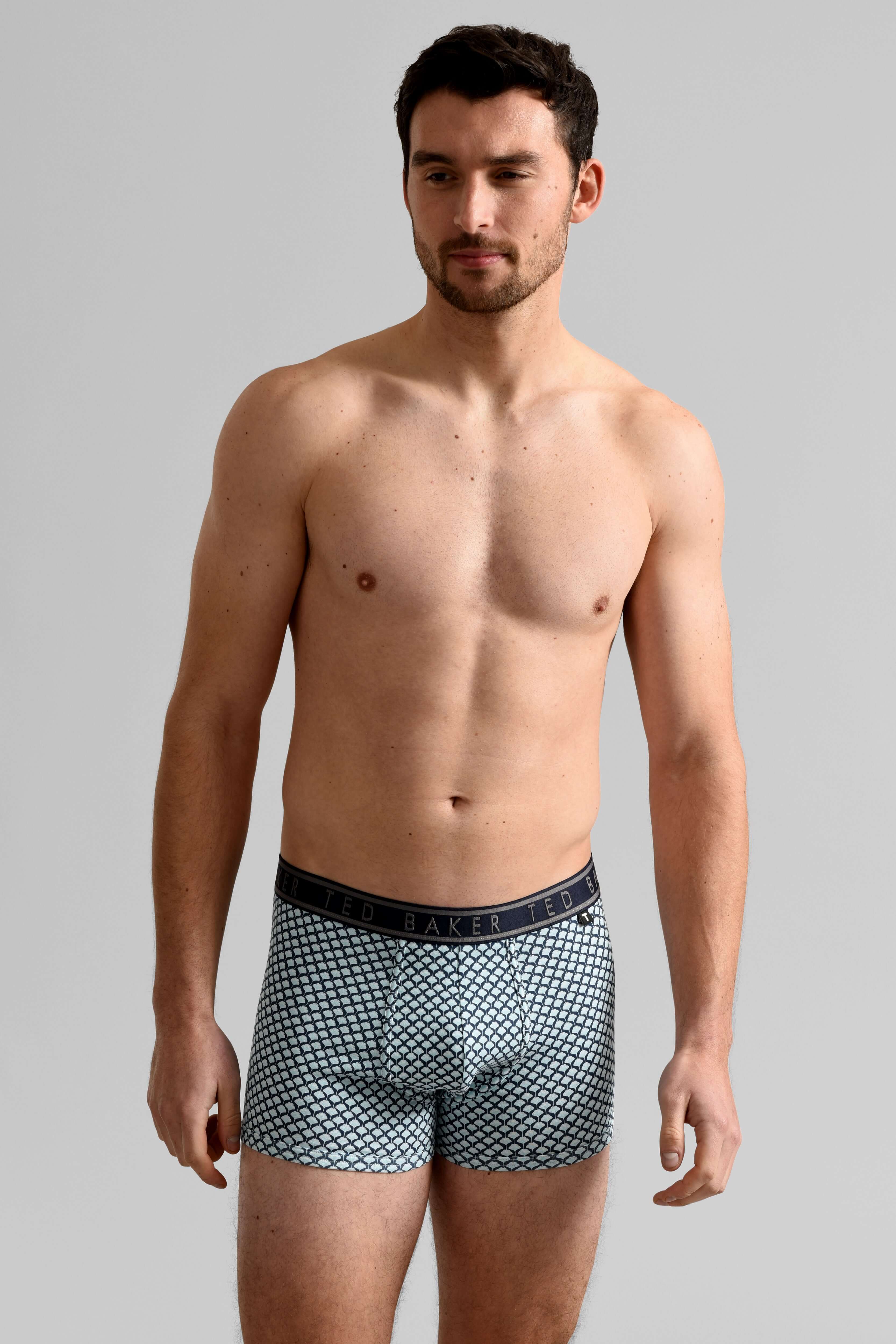 Ted Baker Mens Three Pack Cotton Stretch Trunks - Navy/Ounslo Palm/Geo Blue