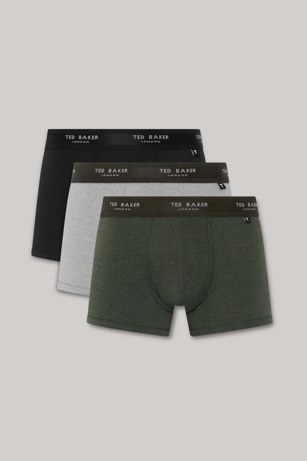 Ted Baker Mens Three Pack Cotton Trunks - Black/Grey Heather/Park