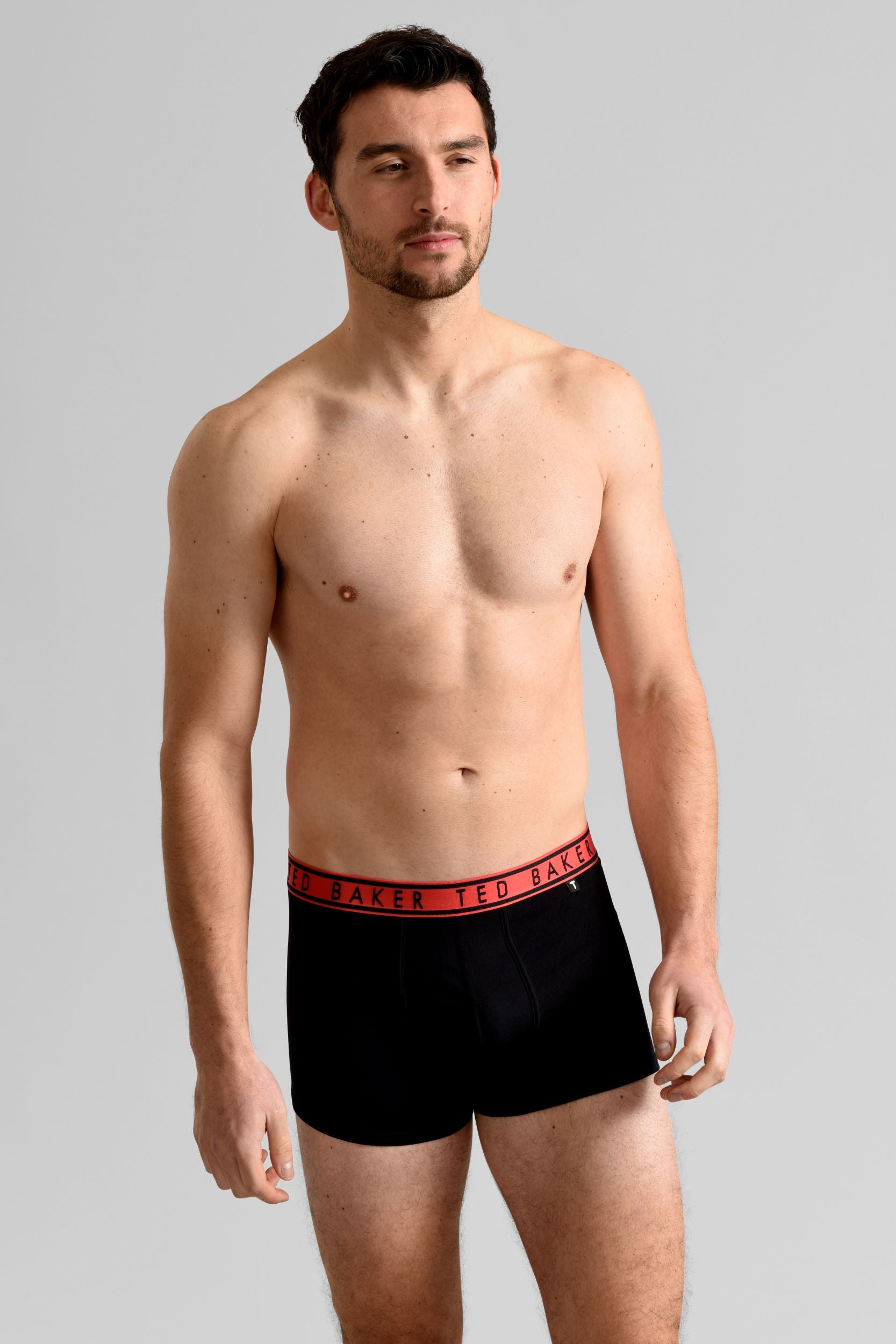 Ted Baker 3 Pack Cotton Stretch Trunks Black with Red Black Blue Waistbands