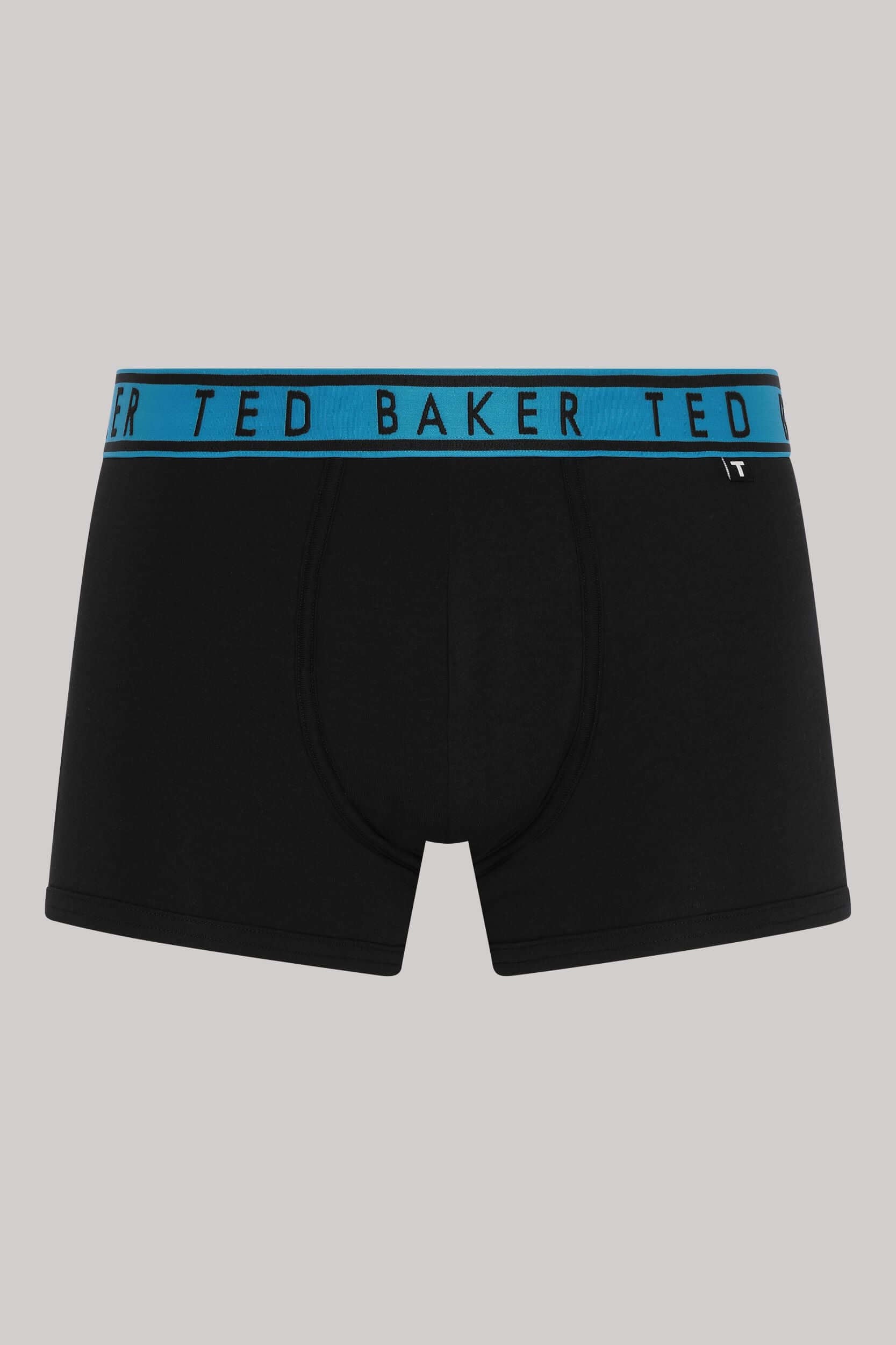 Ted Baker 3 Pack Cotton Stretch Trunks - Black with Red, Black Blue Waistbands