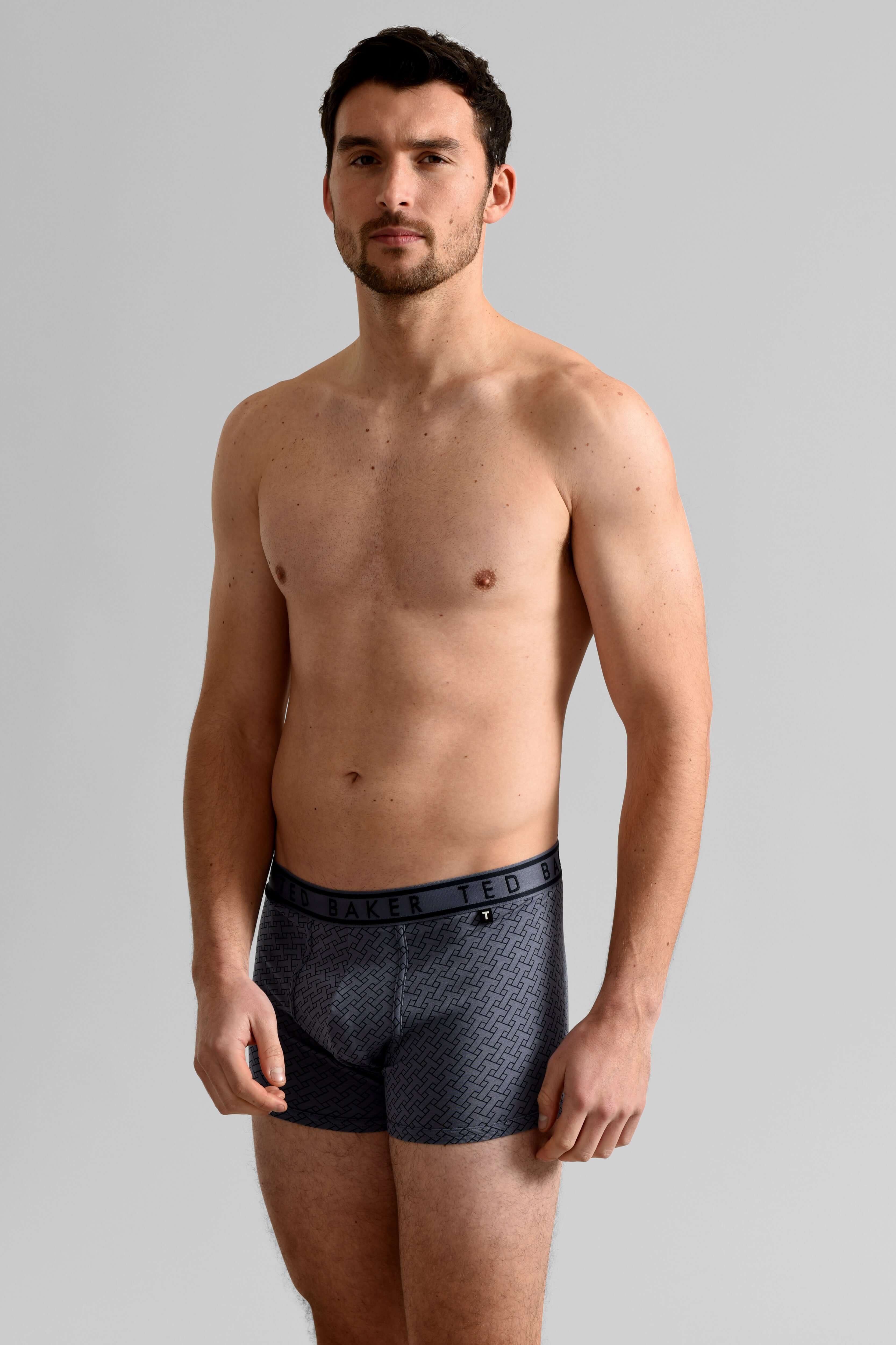 Ted Baker Mens Three Pack Cotton Stretch Trunks - Grey Sangs/Geo Twist/Grey