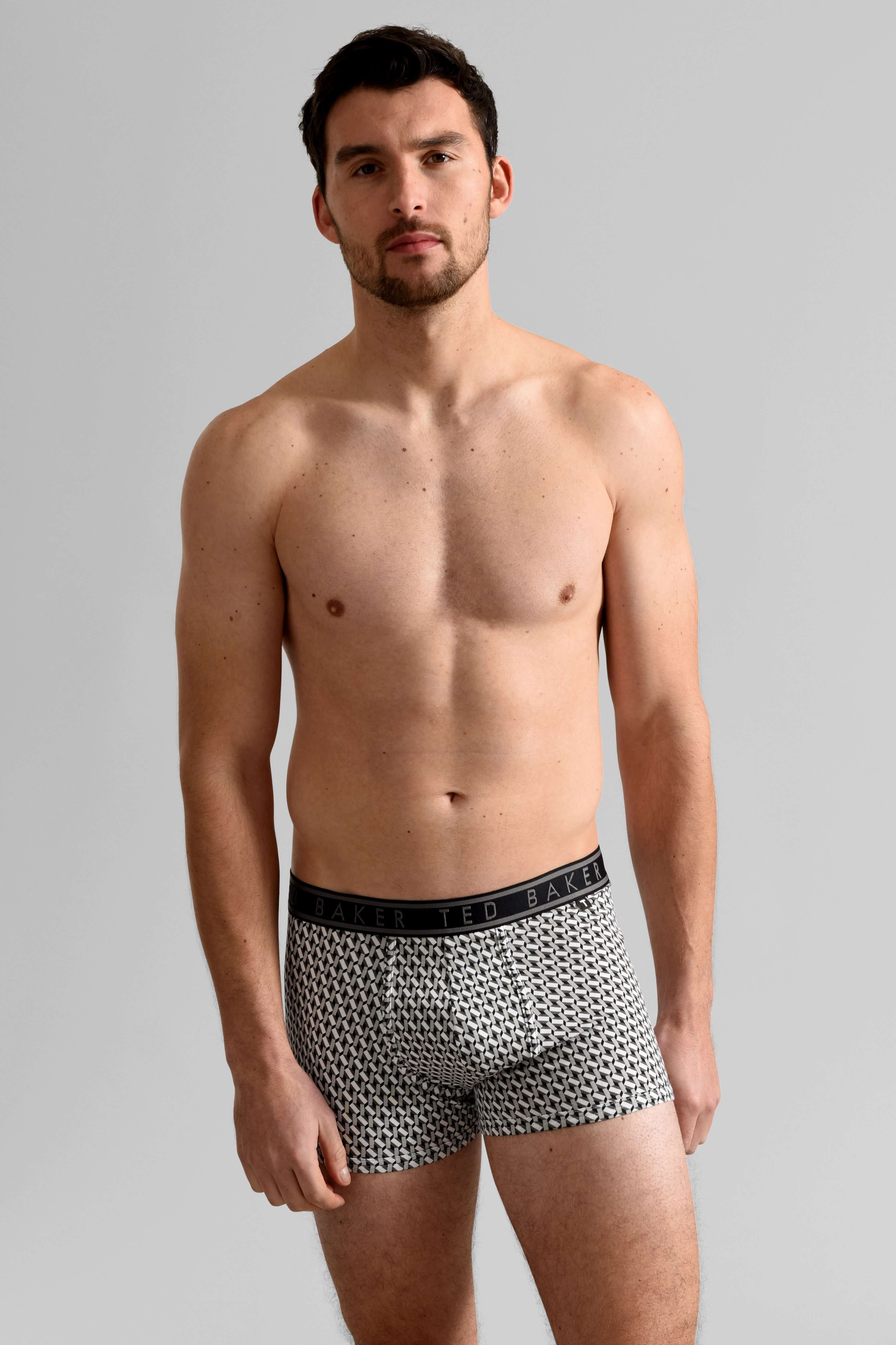 Ted Baker Mens Three Pack Cotton Stretch Trunks - Grey Sangs/Geo Twist/Grey