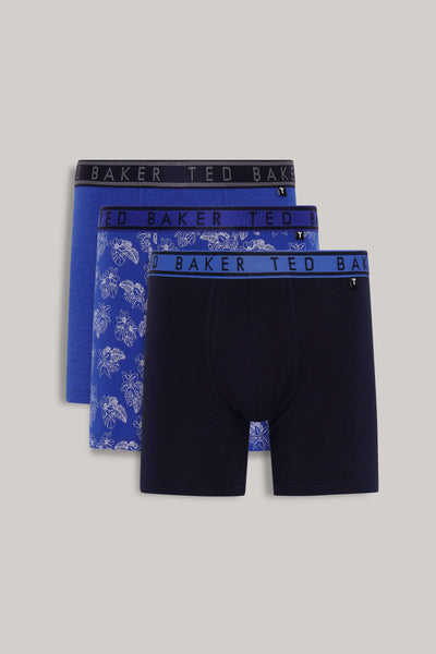 Ted Baker 3 Pack Cotton Stretch Boxer Briefs  - Mazarnie Blue/ Blue Lotus/ Navy