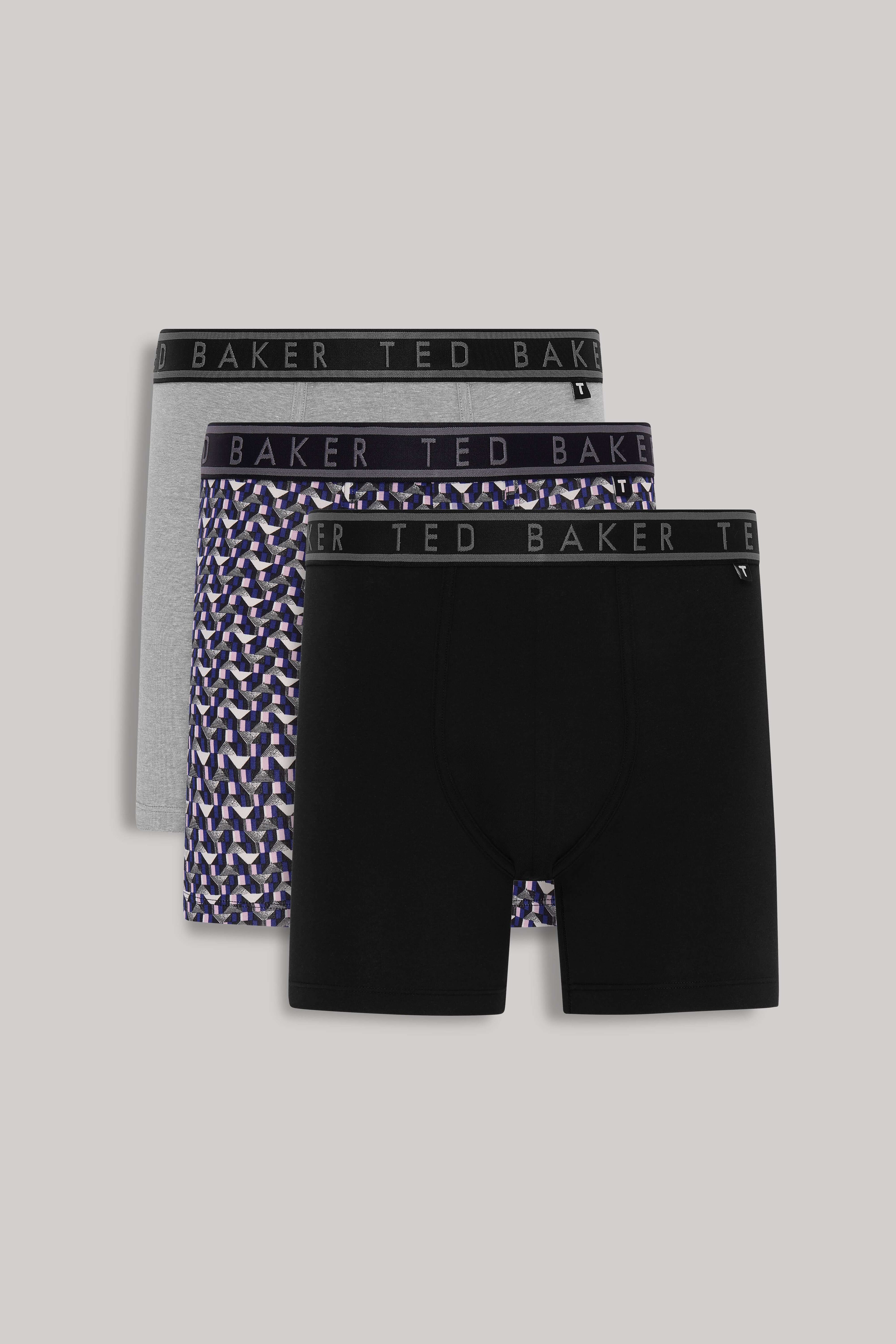 Ted Baker 3 Pack Cotton Stretch Boxer Briefs - Heather Grey/ Blue Black/ Retro Geo