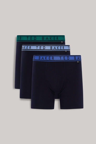 Ted Baker 3 Pack Cotton Stretch Boxer Briefs  - Navy / Coloured Waistbands