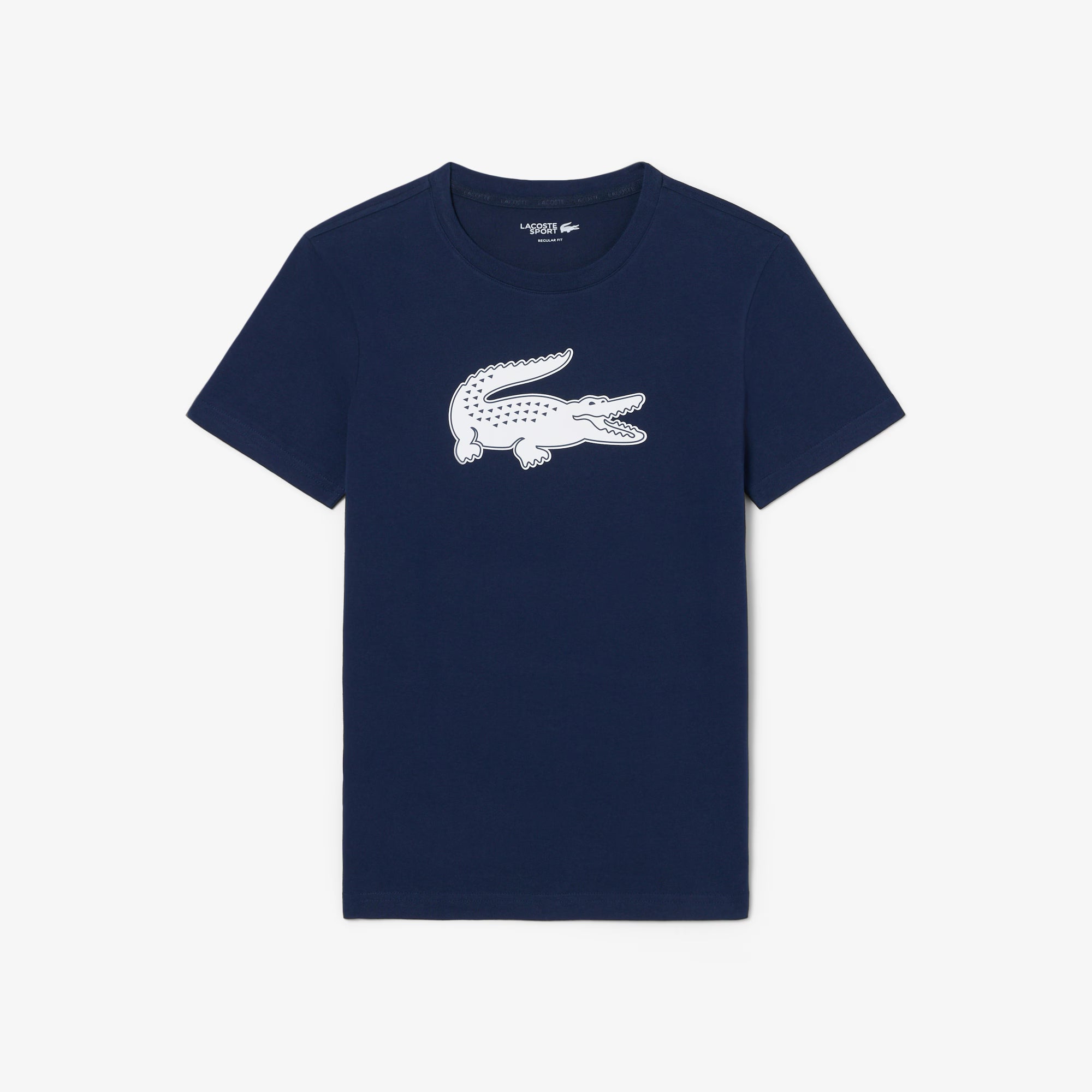 Shop the Lacoste men’s Ultra Dry sport T-shirt with moisture-wicking technical jersey, a regular fit and oversized crocodile logo. Style TH2042.
