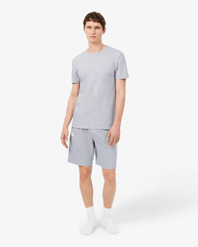 Lacoste TH2273 RFB 3-Pack Slim Fit Cotton Crew Neck T-Shirts – model wearing the silver marl slim-fit crew neck T-shirt