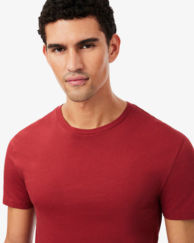 Lacoste TH2273 RFX 3-Pack Slim Fit Cotton Crew Neck T-Shirts – model wearing the carmine red slim-fit crew neck T-shirt