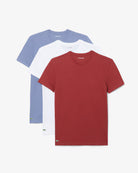 Lacoste TH2273 RFX 3-Pack Slim Fit Cotton Crew Neck T-Shirts – three T-shirts in carmine red, white and blue arranged as a 3-pack