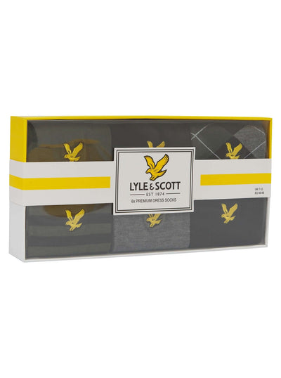 Lyle & Scott 6-Pack Black & Grey Socks Gift Set - Men's Premium Socks