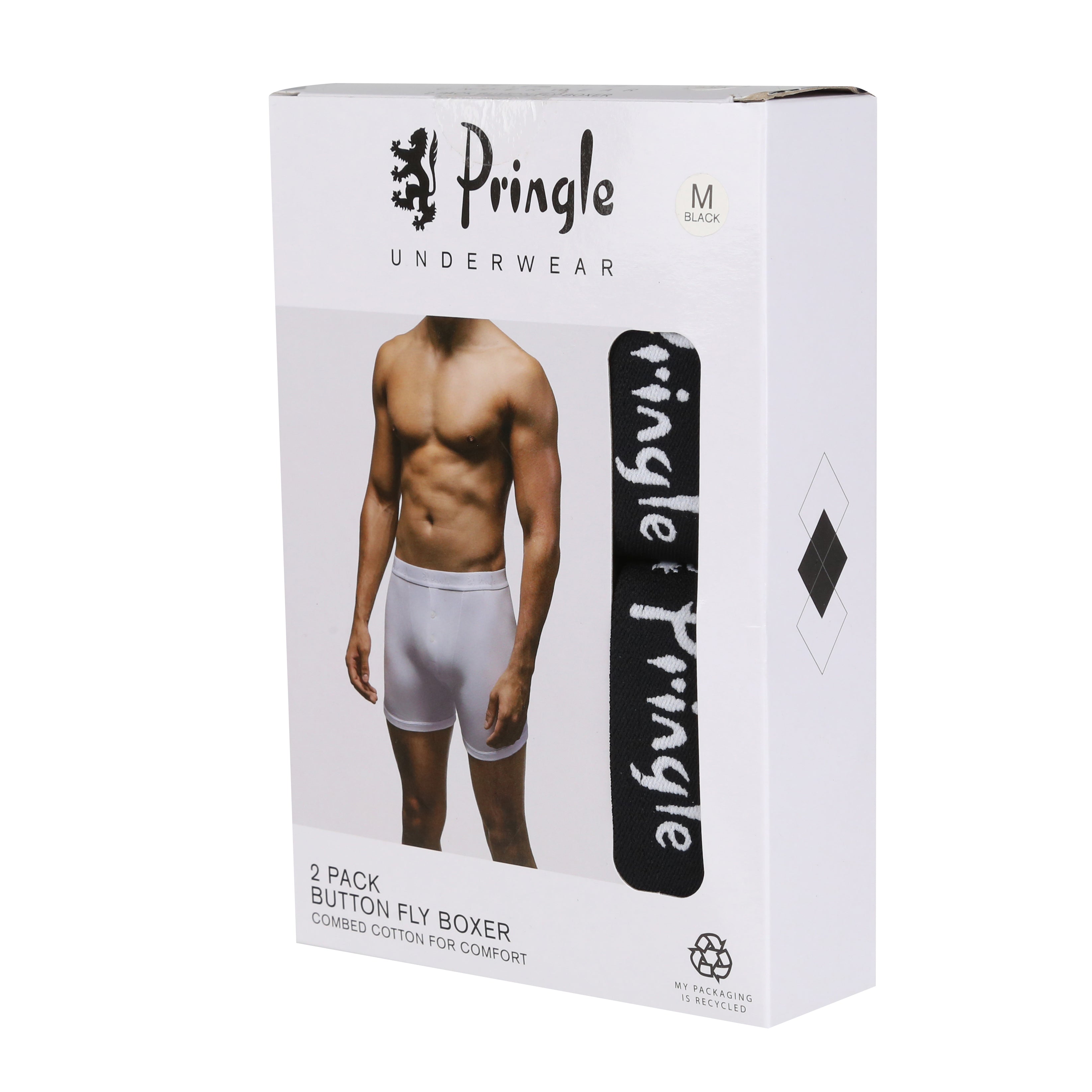 Pringle 2 Pack Henry Button Cotton Stretch Boxers Black Trunks and Boxers