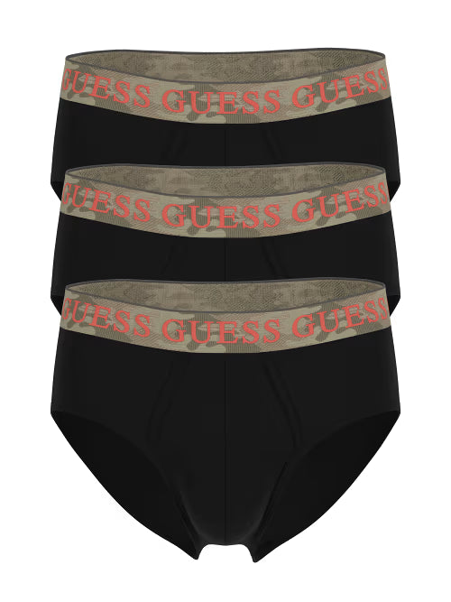 Guess Men’s Cotton Stretch Briefs 3-Pack – Black with Camo Waistbands