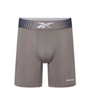 Gray Reebok boxer briefs with a white logo on a white background
