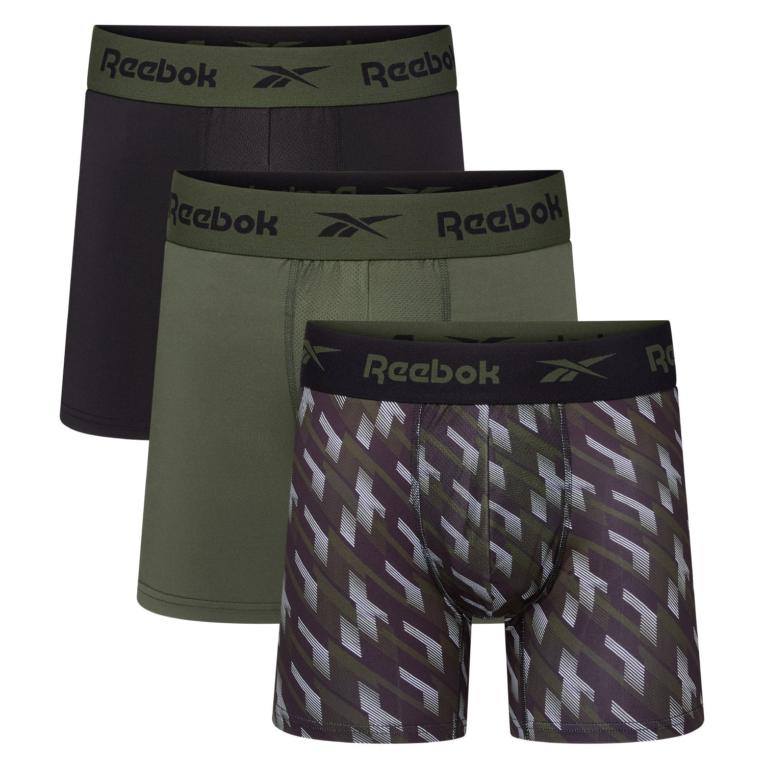 Reebok Nikhill 3 pack trunks - Black/Grit Green Print/Grit Green