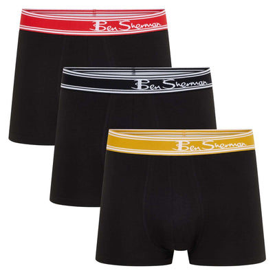 Ben Sherman Bruno 3 Pack Boxer Shorts – Men’s Stretch Cotton Trunks, Black