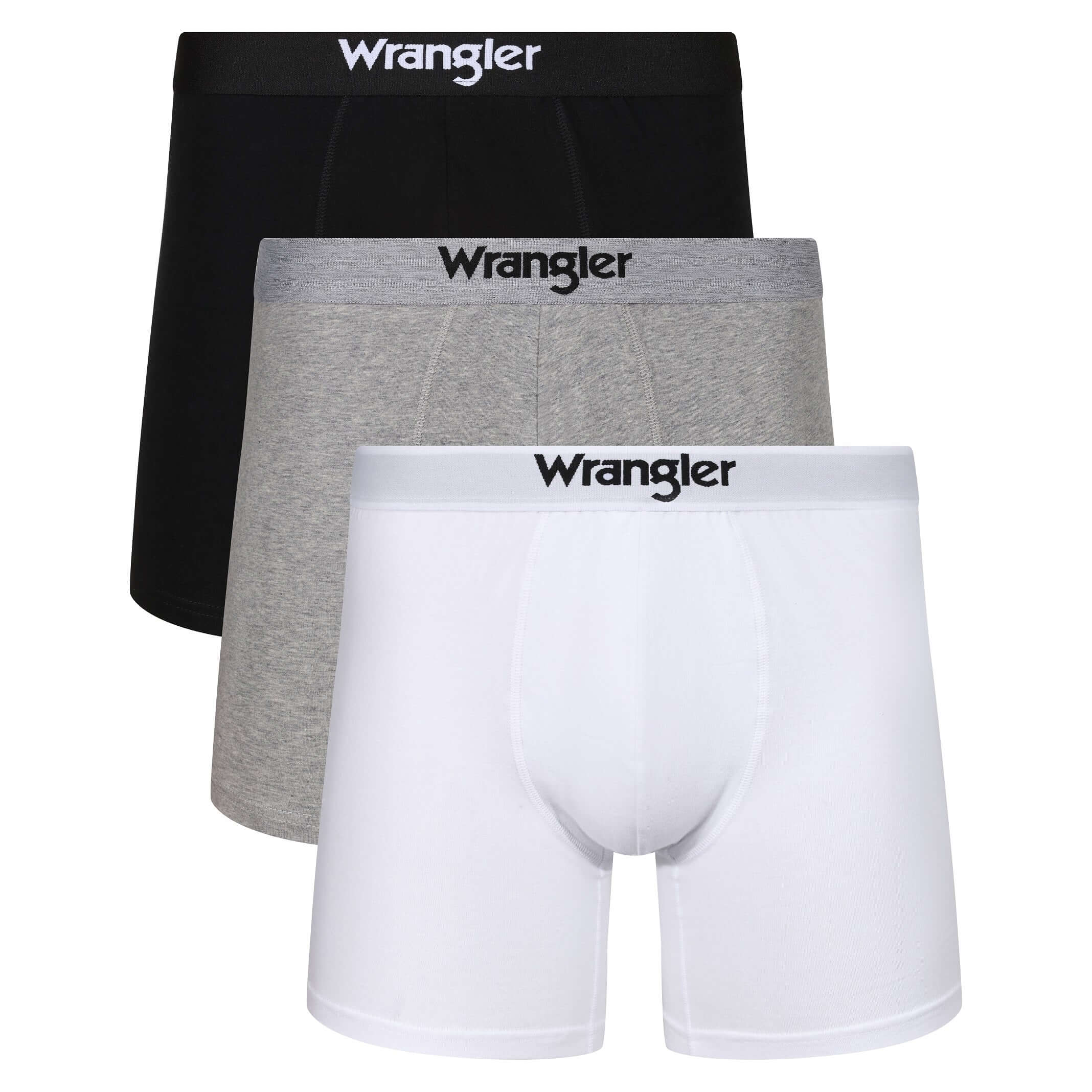 Wrangler Men’s Stretch Cotton 3 Pack Boxer Briefs | Black / White / Grey