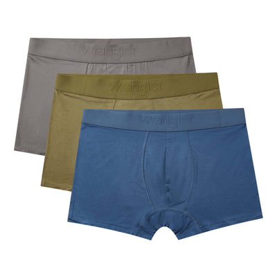 Wrangler Griffin 3 Pack Men’s Trunks – Olive, Denim & Gunmetal | Soft Bamboo Underwear