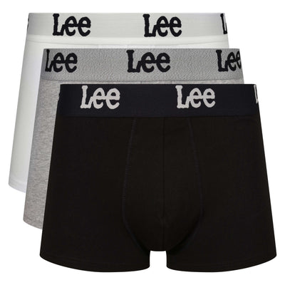 Lee Men’s 3 Pack Cotton Stretch Trunks – Gannon Black, Grey & White