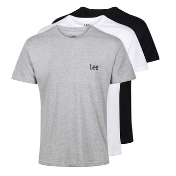 Lee Men’s 3 Pack Crew Neck Arlen T-Shirt – White, Black & Grey - 100% Cotton