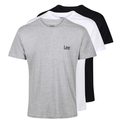 Lee Men’s 3 Pack Crew Neck Arlen T-Shirt – White, Black & Grey - 100% Cotton