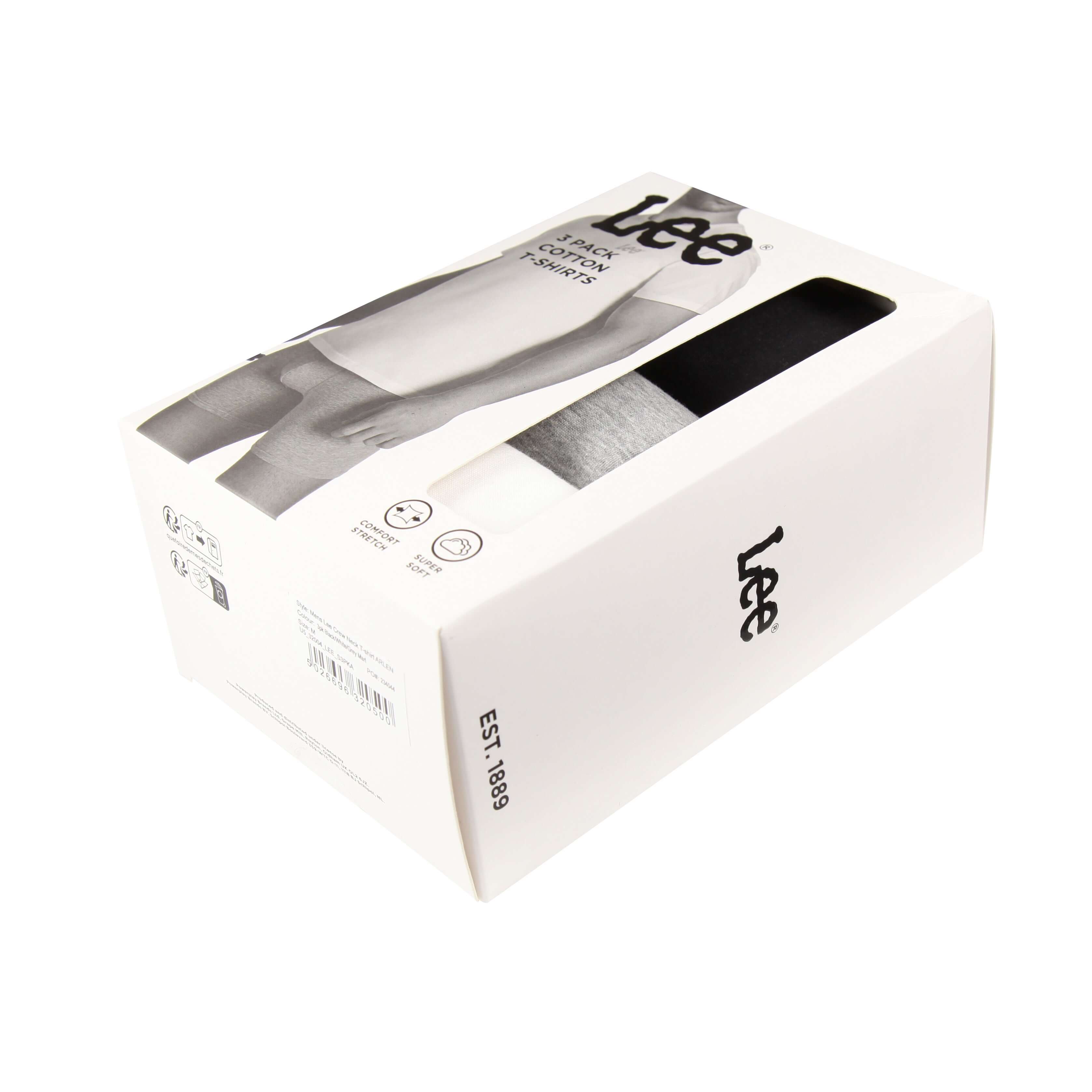 Lee Men’s 3 Pack Crew Neck Arlen T-Shirt – White, Black & Grey - 100% Cotton