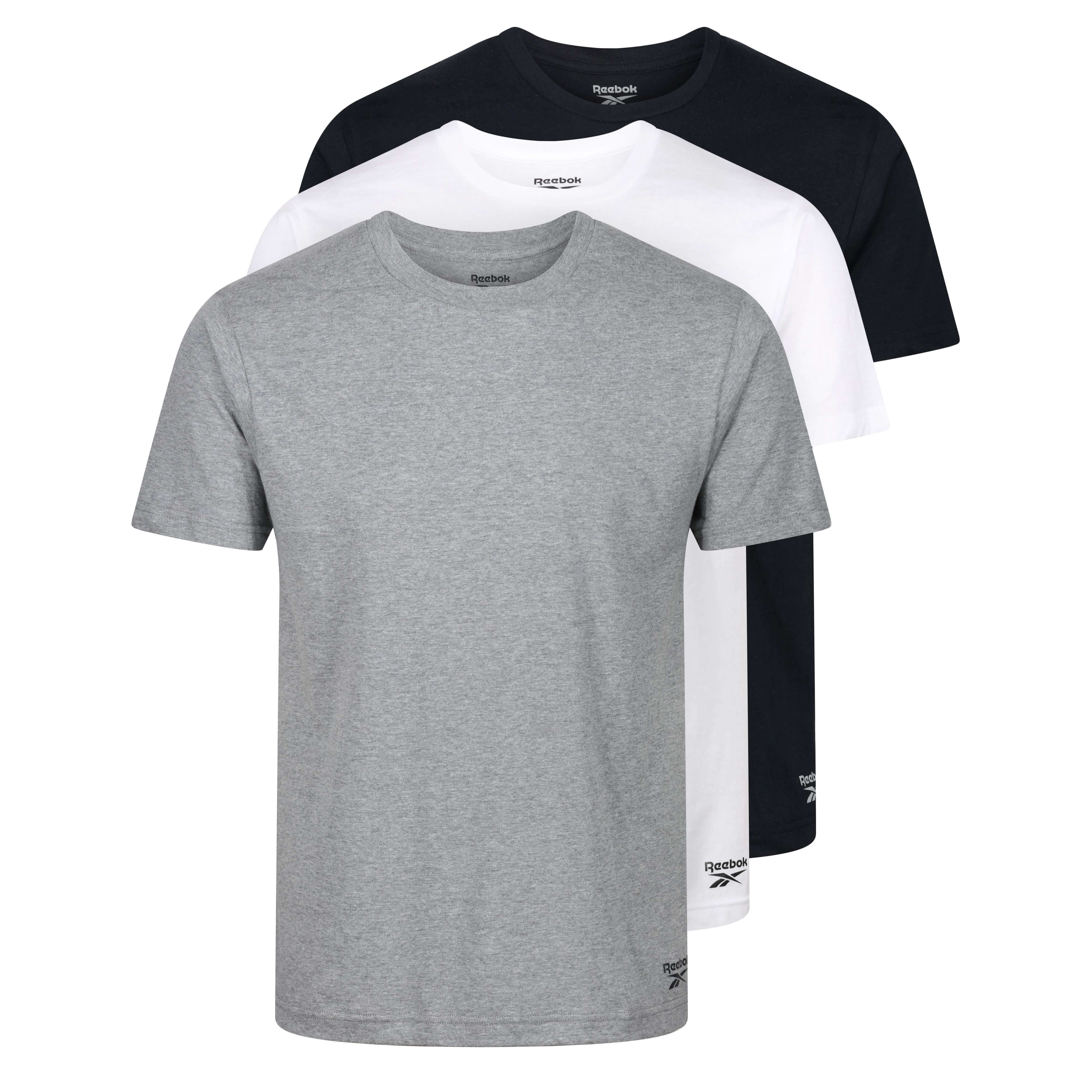 Reebok Mens Pack Crew Neck Tee Santo Black/White/Grey Marl
