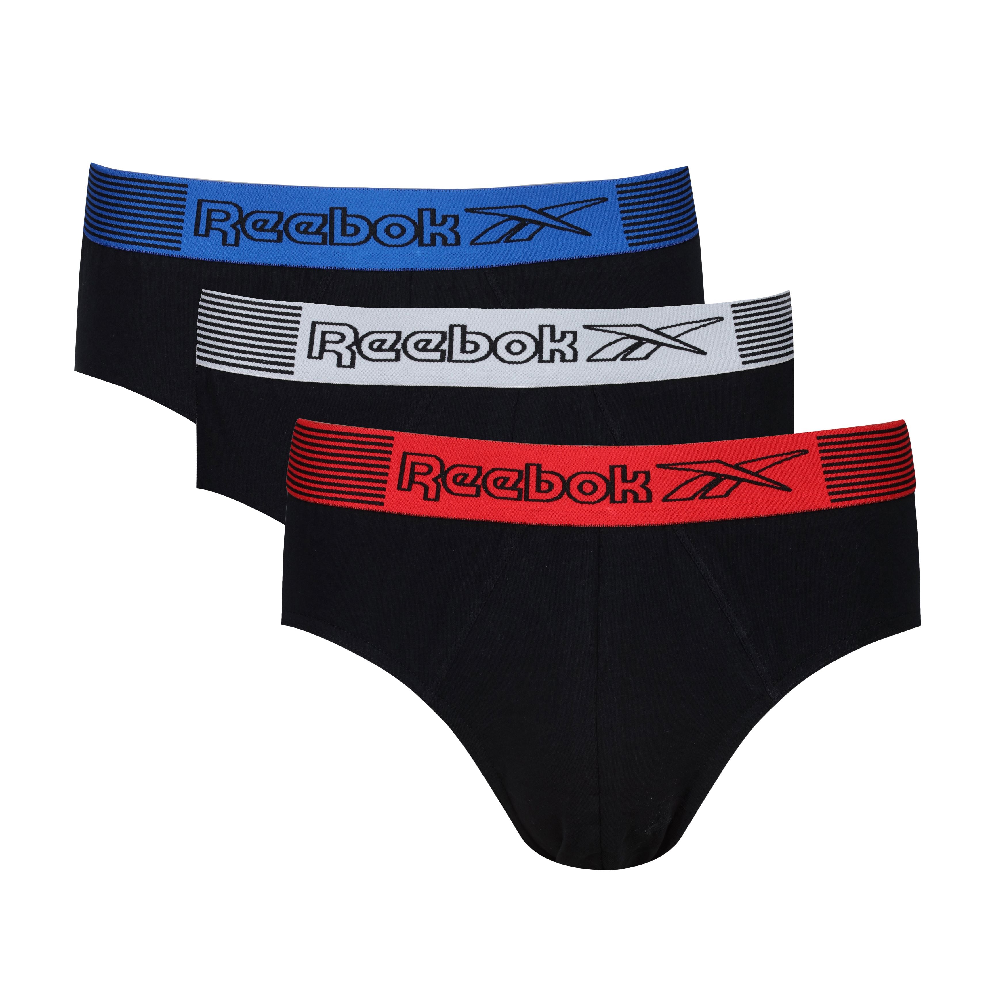 Reebok Mens Cotton Stretch 3 Pack Gavino Black Briefs Trunks and