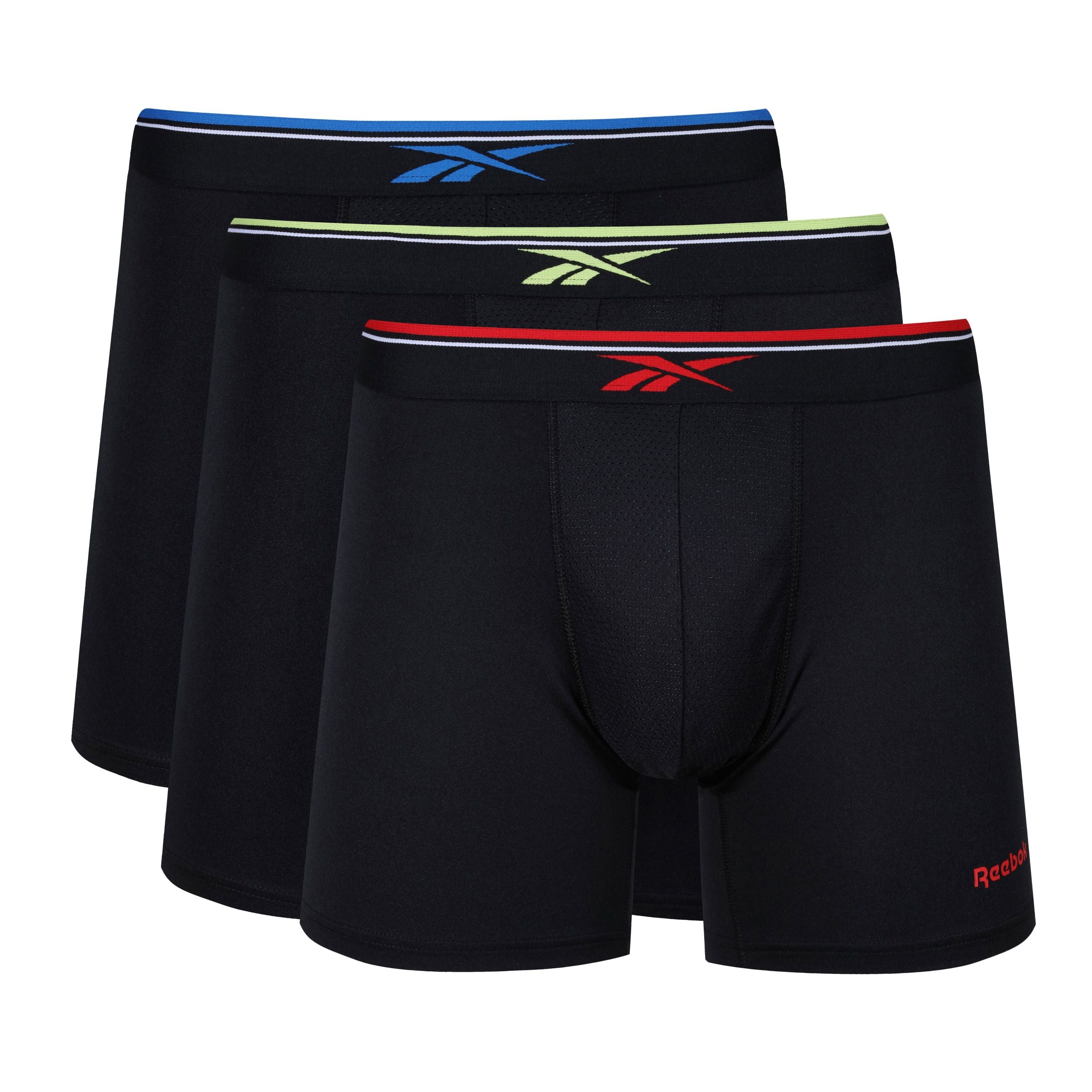 Reebok Mens Performance 3 Pack Raeside Medium Sports Trunks - Black With Red/Lime/Electric