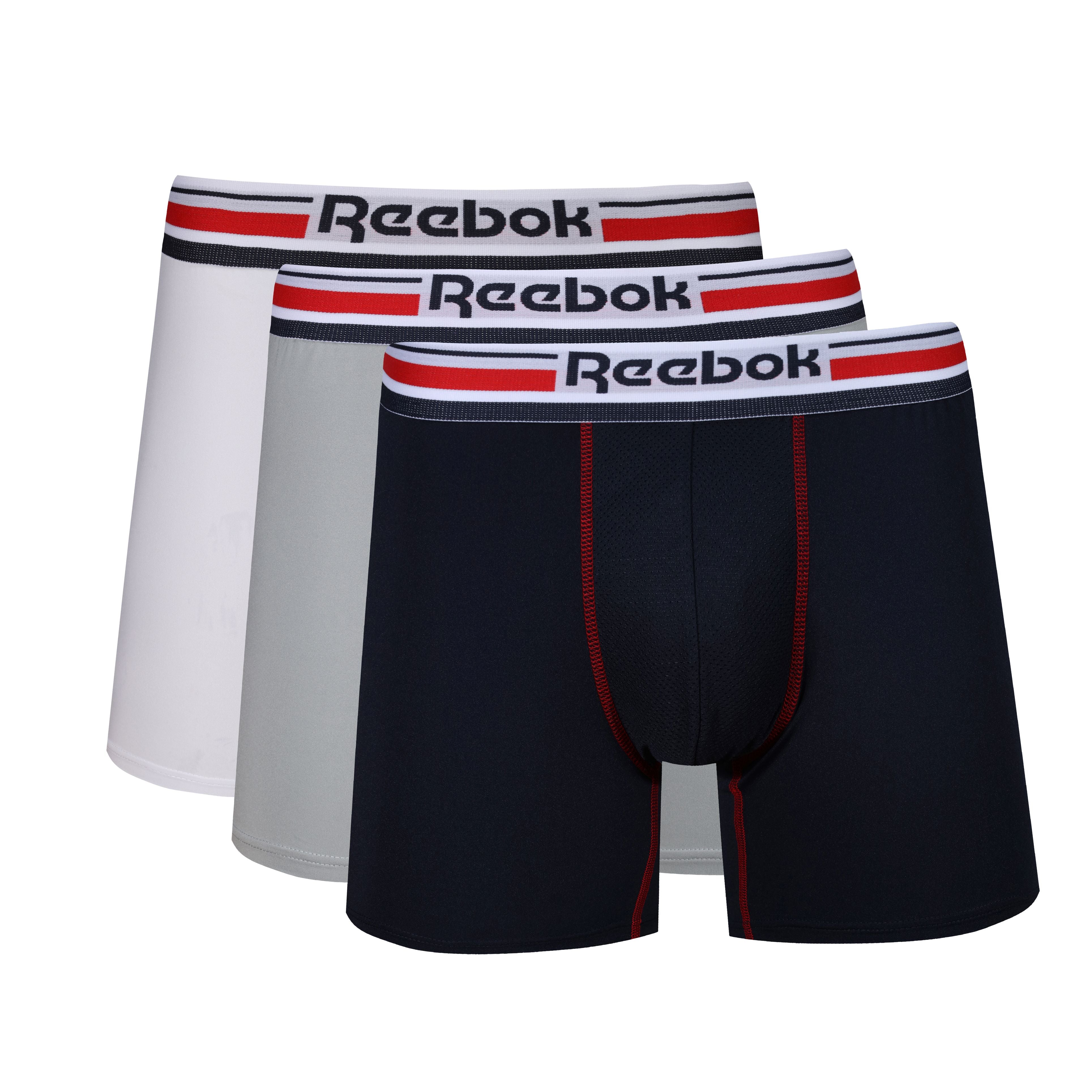 Reebok Mens Performance 3 Pack Brogan Medium Sports Trunks - Navy/White/Grey