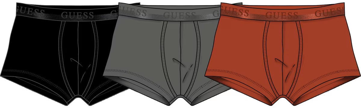 GUESS Joe Boxer 3-pack men's trunks in black grey and red