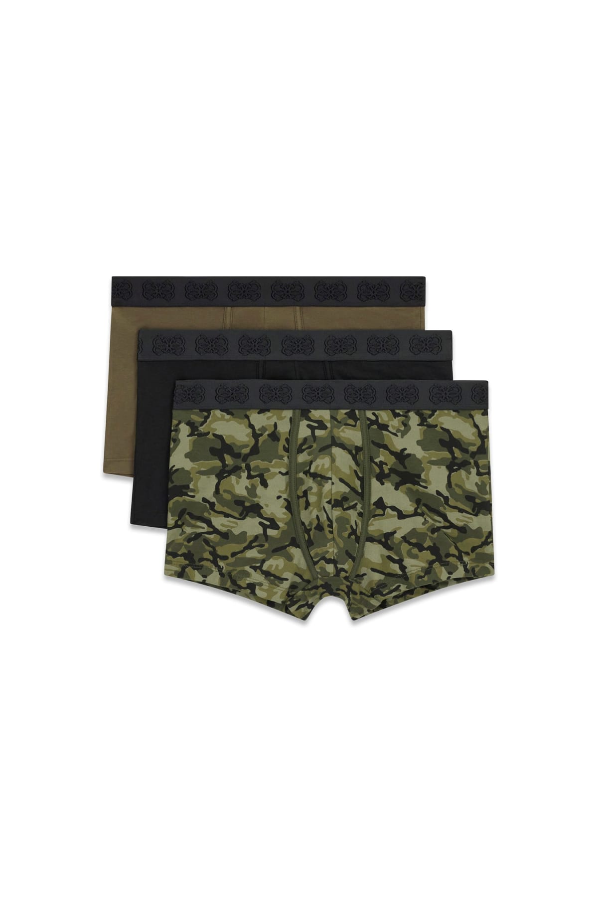 GUESS Men's Joe Boxer Printed Trunks 3-Pack – Black / Camo Multi – image 1