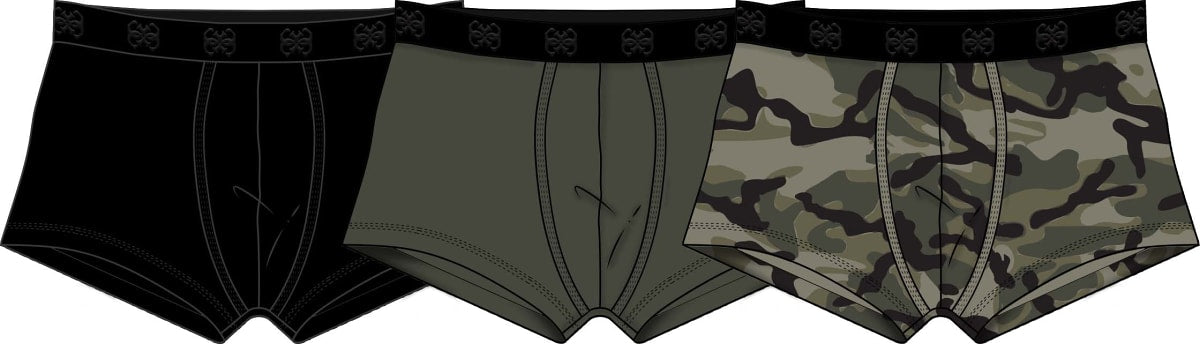 GUESS Men's Joe Boxer Printed Trunks 3-Pack – Black / Camo Multi – image 3