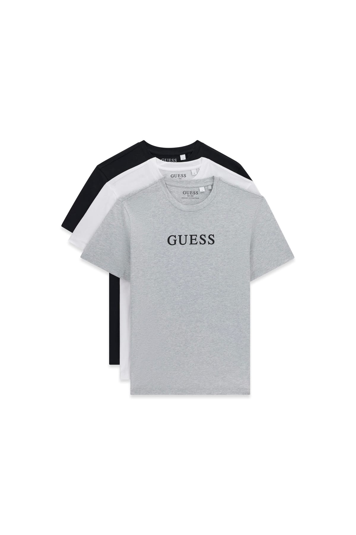 GUESS Men's 3-Pack Crew Neck Logo T-Shirts – Grey / White / Black – image 3