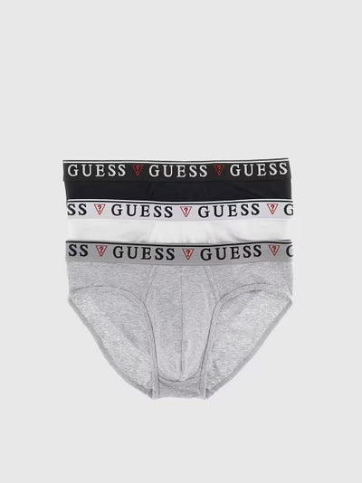 Guess 3 Pack Men's Hip Briefs Stretch Cotton - Black, White & Grey
