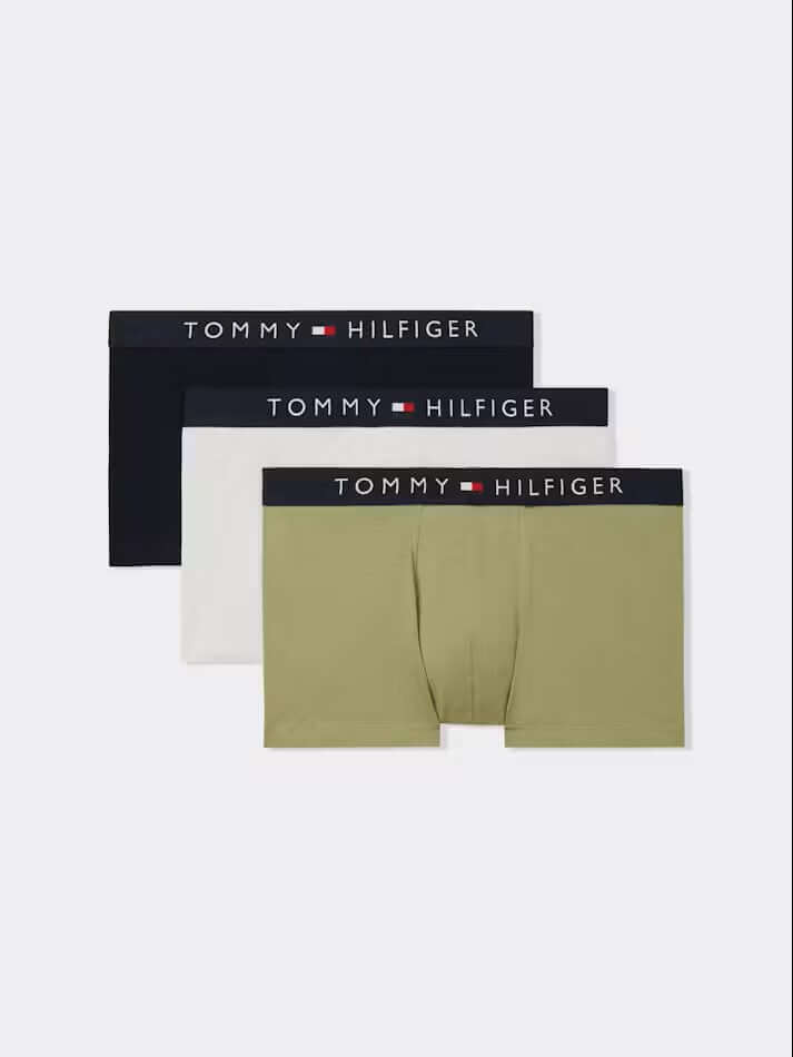 Tommy Hilfiger 3-Pack TH Original Logo Waistband Trunks - Desert Sky/Olive/Beige